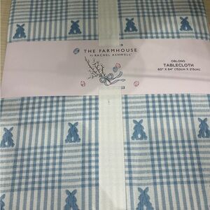 The Farmhouse Easter Spring Gingham Blue and White Tablecloth Oblong 60 X 84